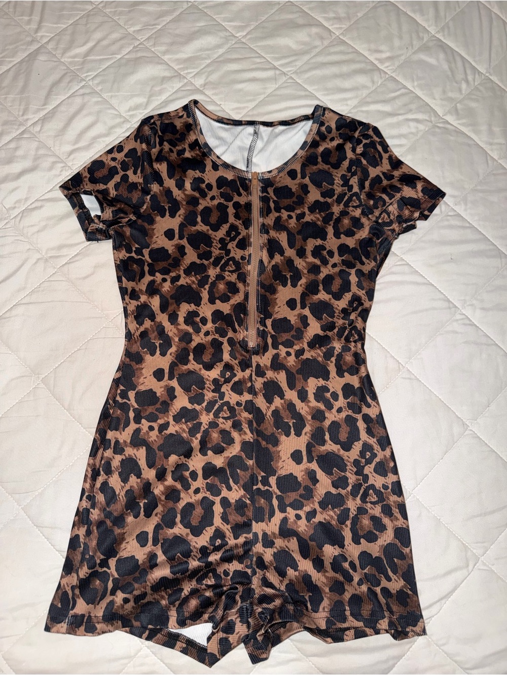 Leopard Print Short Sleeve Romper Dress - Brown/Black